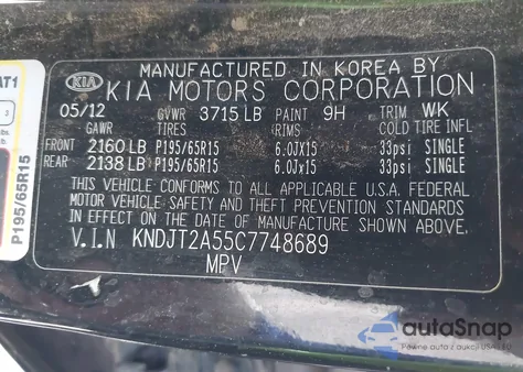 2012 Kia Soul from USA, damaged, VIN KNDJT2A55C7748689